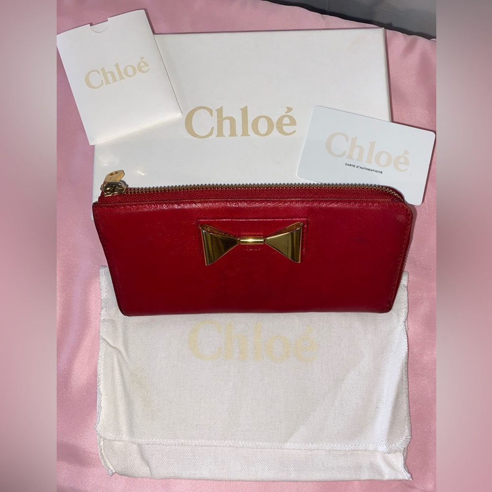 Authentic Chloe 3/4 Zip Bow Long Wallet, Dust Bag, Box and Birthdate Card